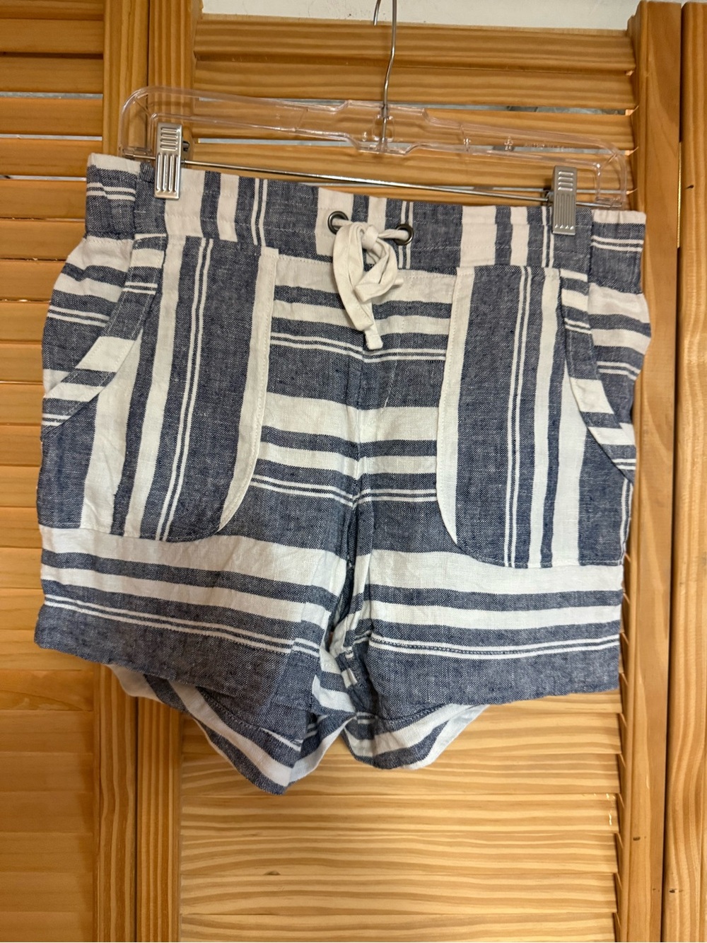 Women’s Blue and White Striped Cotton Drawstring Shorts